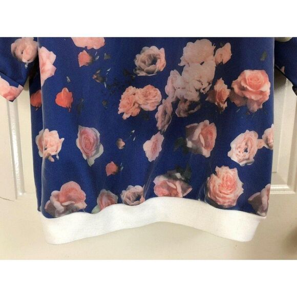 Poema Floral Mesh Scoop Neck Rolled Short Sleeve Blouse Medium - Picture 6 of 8